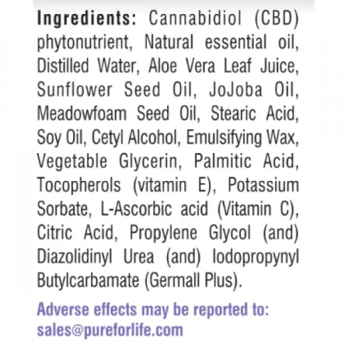 an ingredients list of a hemp produced cream