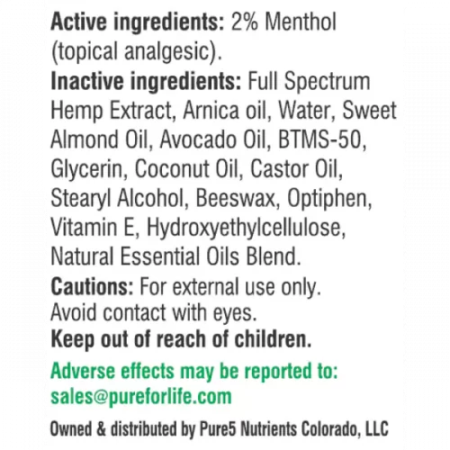 list of ingredients for CBD product
