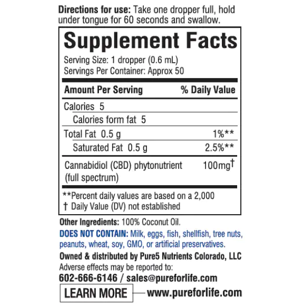 Pure For Life™ 2000mg Full Spectrum Hemp Oil CBD Tincture-supplement-facts-and-ingredients-1
