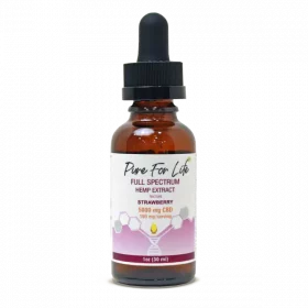 bottle with CBD tincture with strawberry flavour