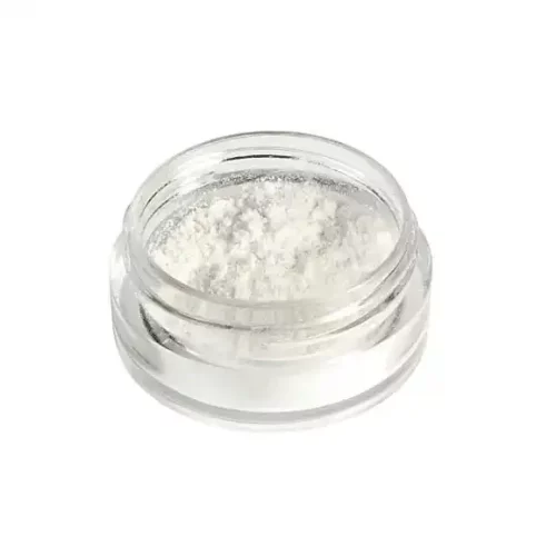 a transparent jar filled with white CBD powder