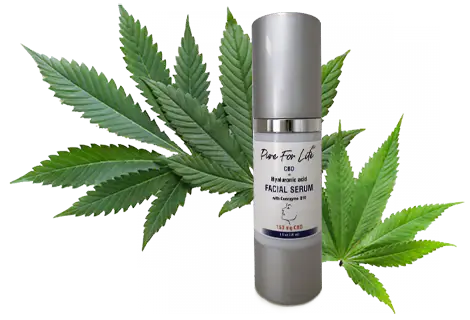 hemp facial serum product banner superimposed over cannabis listener on top.