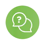 A green circle with a question mark and a talking symbol stating that our company has incredibly professional service team that can answer all of your CBD related questions
