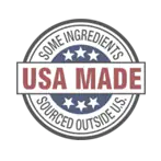a banner with circle shape stating that almost all of our Products are only USA made. Only a small part of our cannabidiol cosmetics are sourced soursed of U.S.