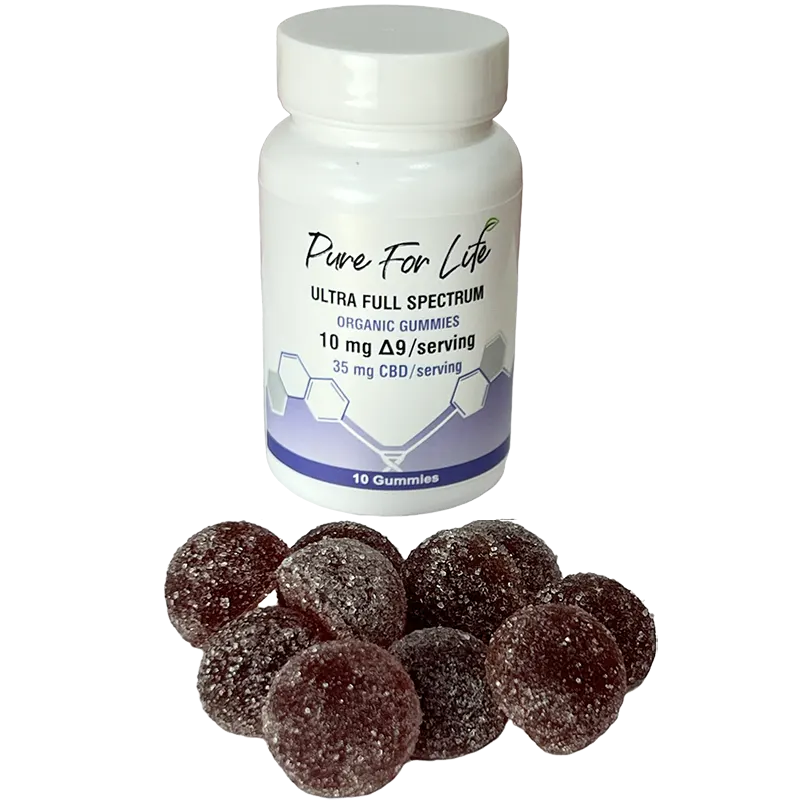 Ultra-full-spectrum Pure for Life™ Organic Full Spectrum CBD & THC Gummies 500mg CBD + 100mg THC