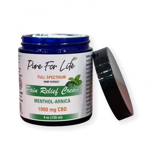 Opened pain relief cream with 1000mg CBD