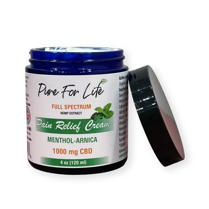Opened pain relief cream with 1000mg CBD
