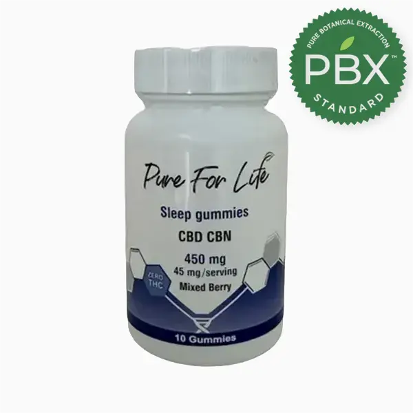 Pure for Life Sleep Gummies 45 mg CBD + 45 mg CBN, created using Pure Botanical Extraction (PBX) technology