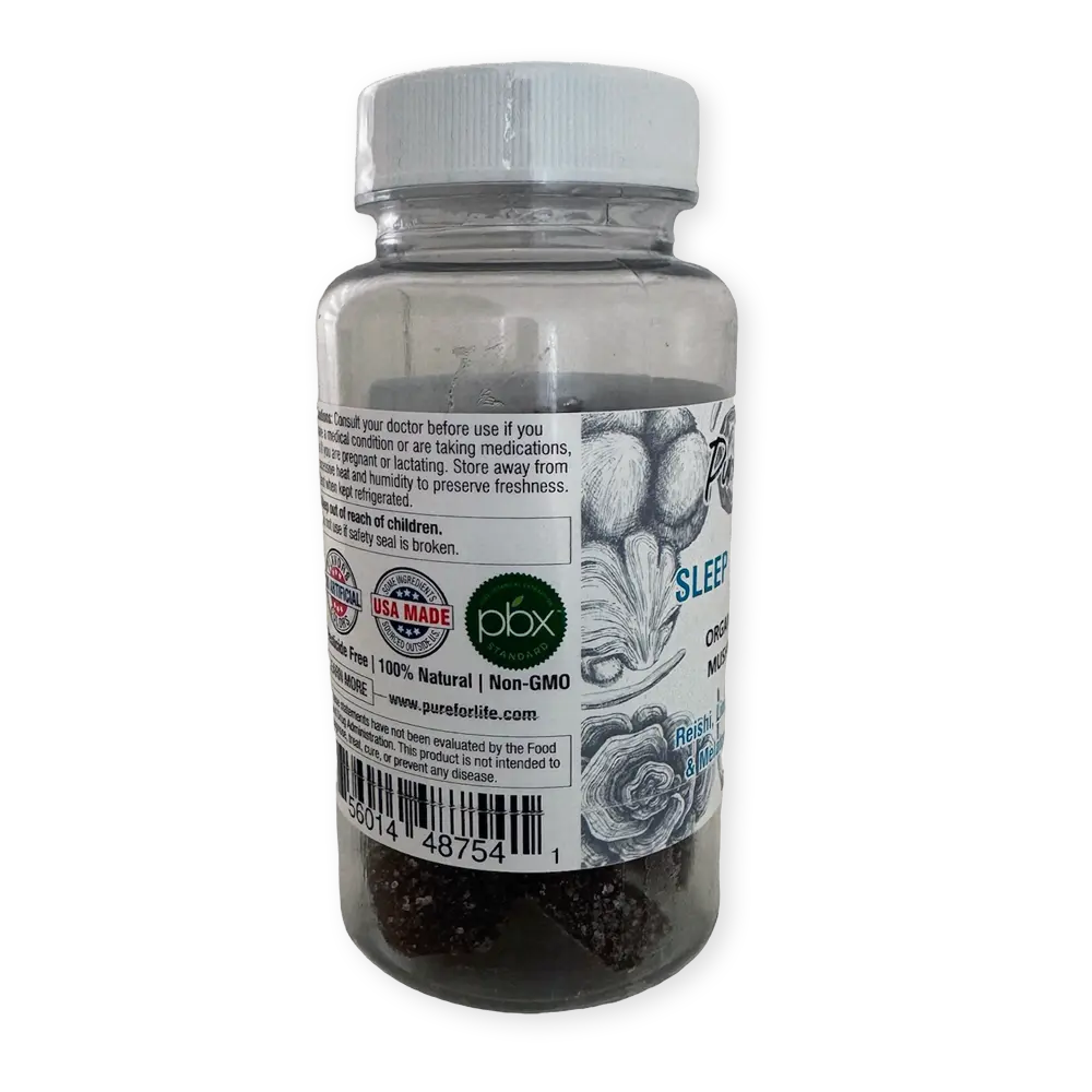 Pure for Life Sleep and Relaxation Mushroom Gummy - a calming blend of Reishi, Lion’s Mane, Ashwagandha, and Melatonin