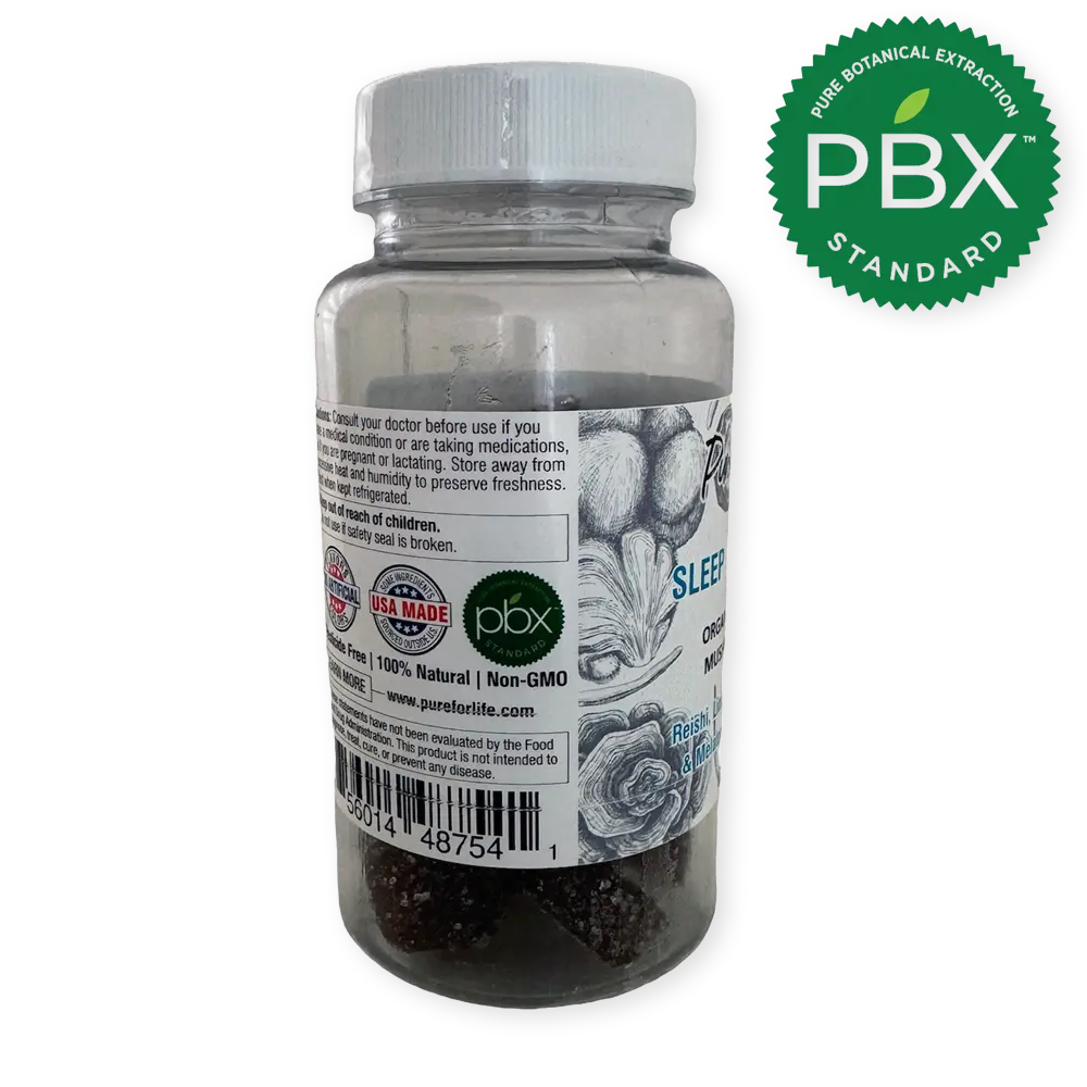 Sleep and Relaxation Mushroom Gummy - produced using modern methods of pure botanical extraction (PBX)